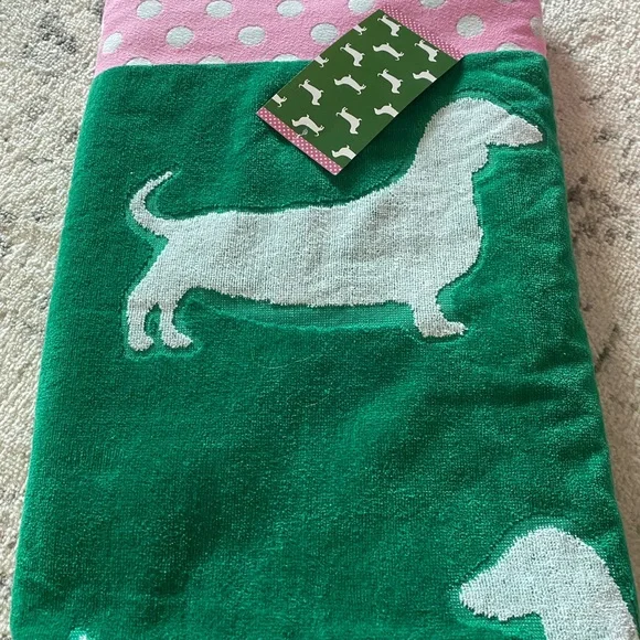 NWT Pink & Green Dachshund Dog Travel Beach Swim Tote Bag & Matching Towel Set - Picture 6 of 7